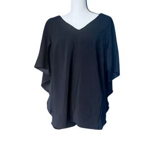 H by Halston Black Asymmetrical Chiffon Overlay Blouse Top 16 Flowy Cape Sleeve
